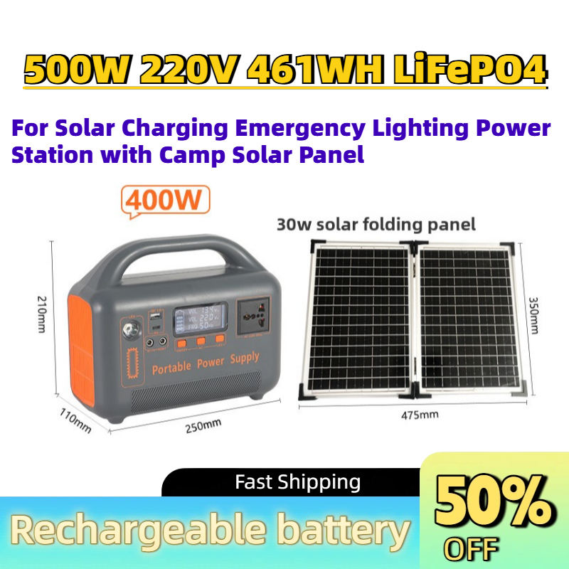 Solar Panel 200W - Przenośny akumulator 500W 220V 461WH LiFePO4
